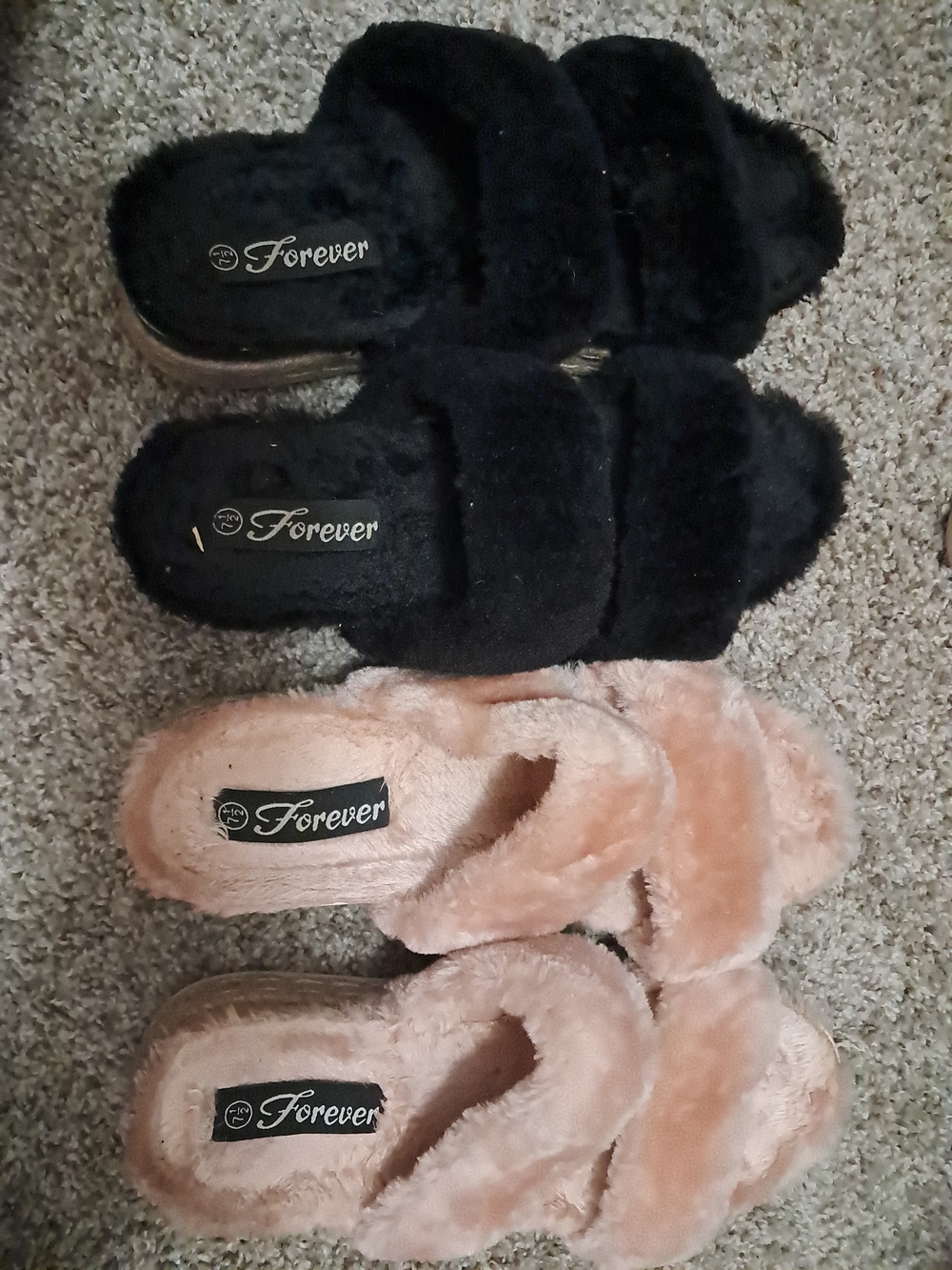 Forever 21 Plush Slide Sandals - Black & Blush Pink